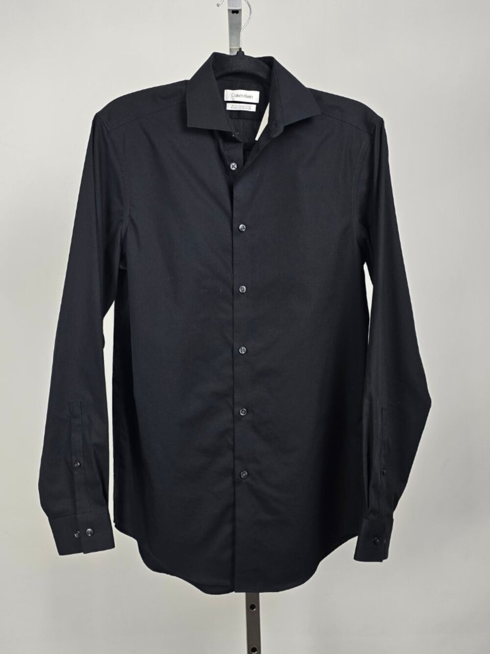 Calvin Klein Black Dress Shirt Slim Fit Wrinkle Free Button Up Size S